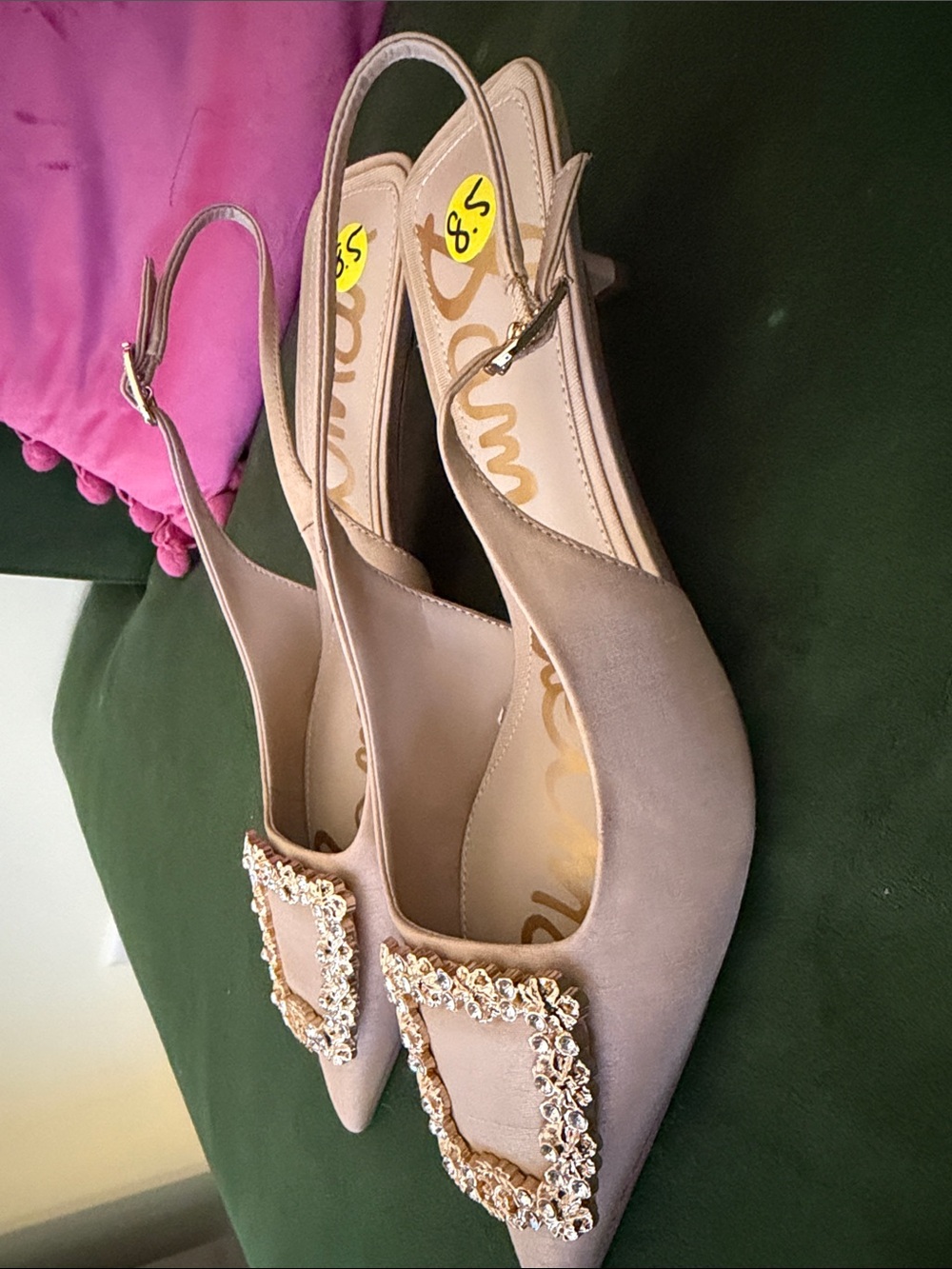 Sam Edelman Satin Pointed Slingback Flats with Crystal Buckle NWT size 8 - Picture 2 of 6